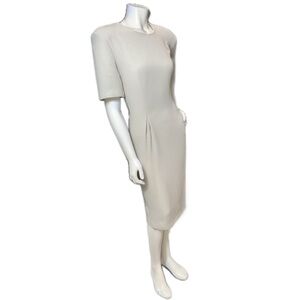 👗💄 LESLIE FAY Vintage Canadian-Made Minimalist Sheath Dress Nude Beige l Sz 16